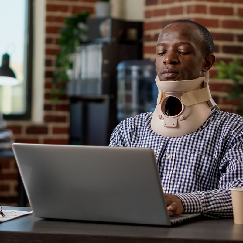 man with a collar round his neck as a result of personal injury
